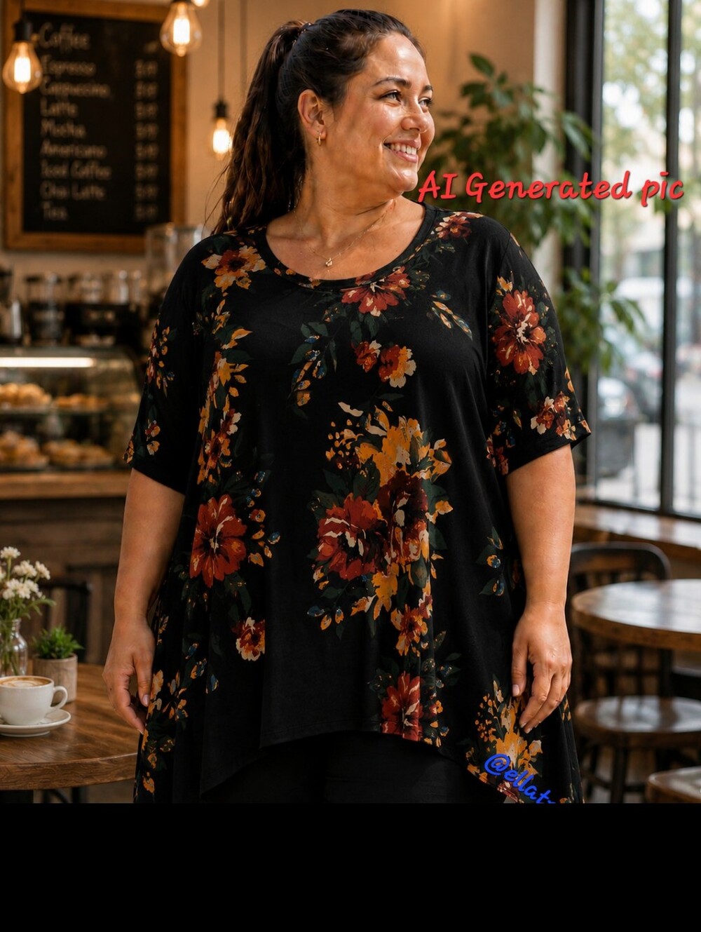 Floral Asymmetrical Tunic Top from POPYOUNG 2XL